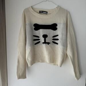Cute animal face Japanese kawaii sweater, white black dog cat face design Size S